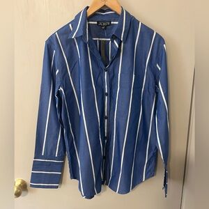 J Crew, Size M, Blue and White Button-Up Blouse